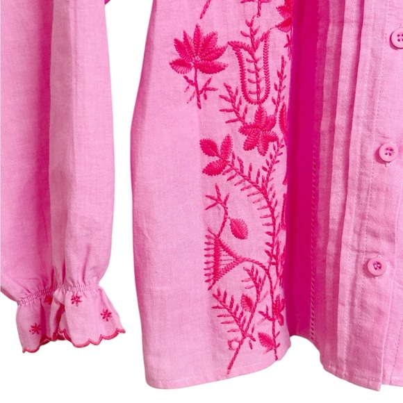 Fate All About You Hot Pink Linen Blend Embroidered Blouse Size Small - Picture 6 of 11